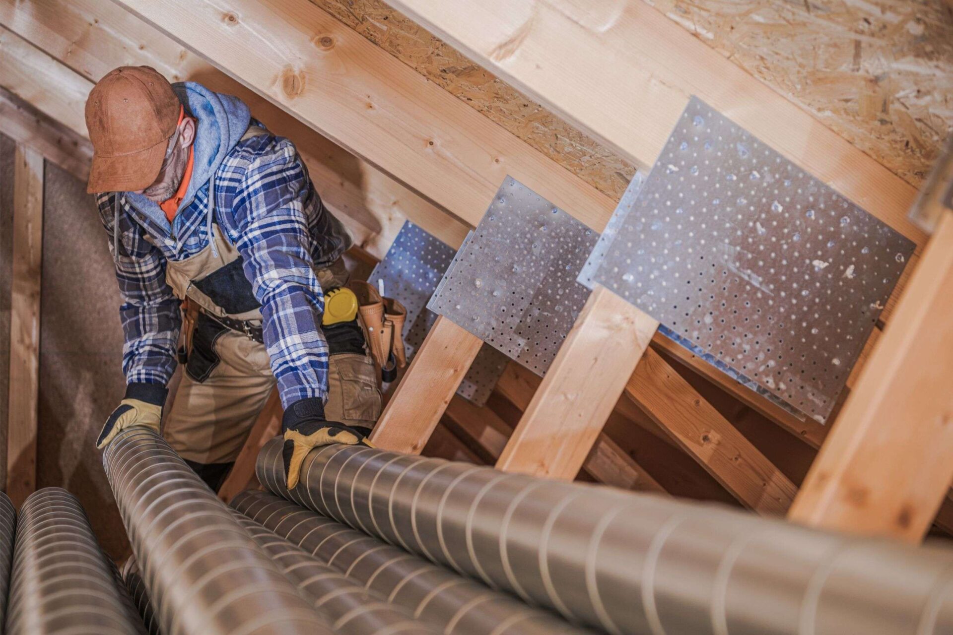 man doing HVAC installation in a house