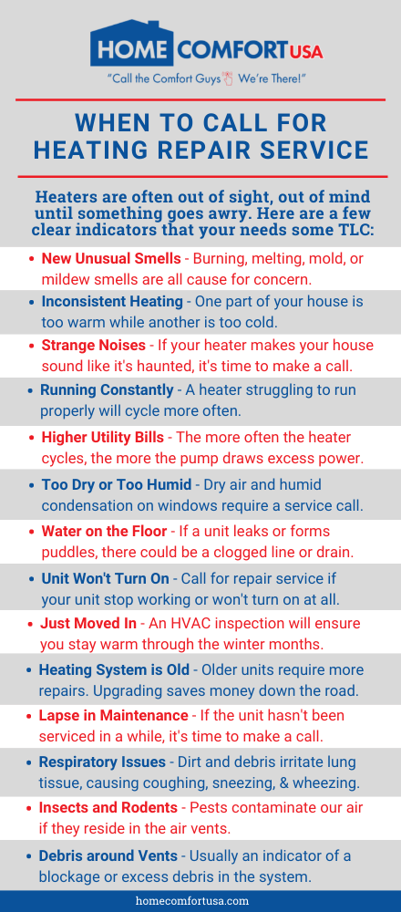 When to call for heater repair service infographic
