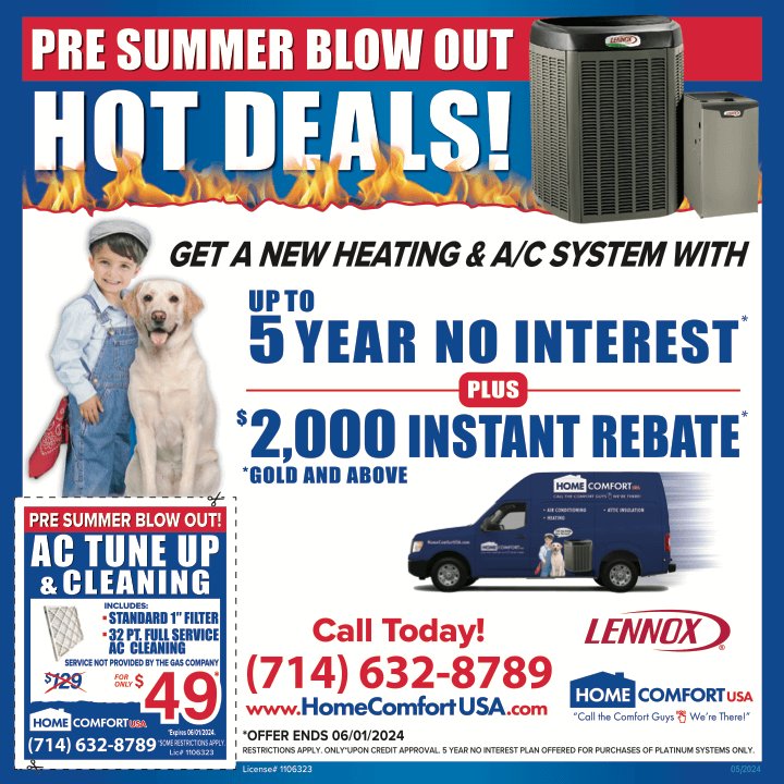 Summer AC Deal, up to 5 year no interest plus $2000 instant rebate
