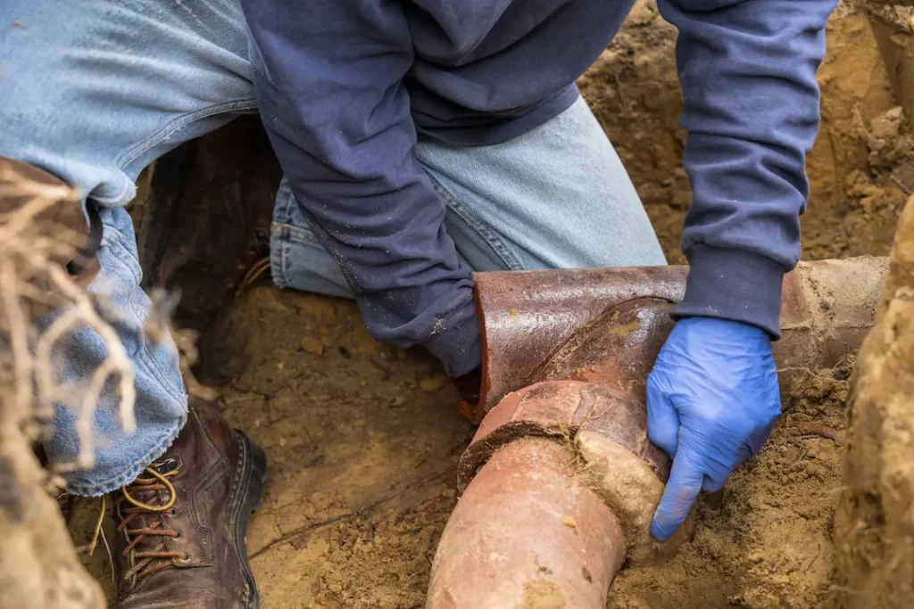A plumber inspecting a sewer line